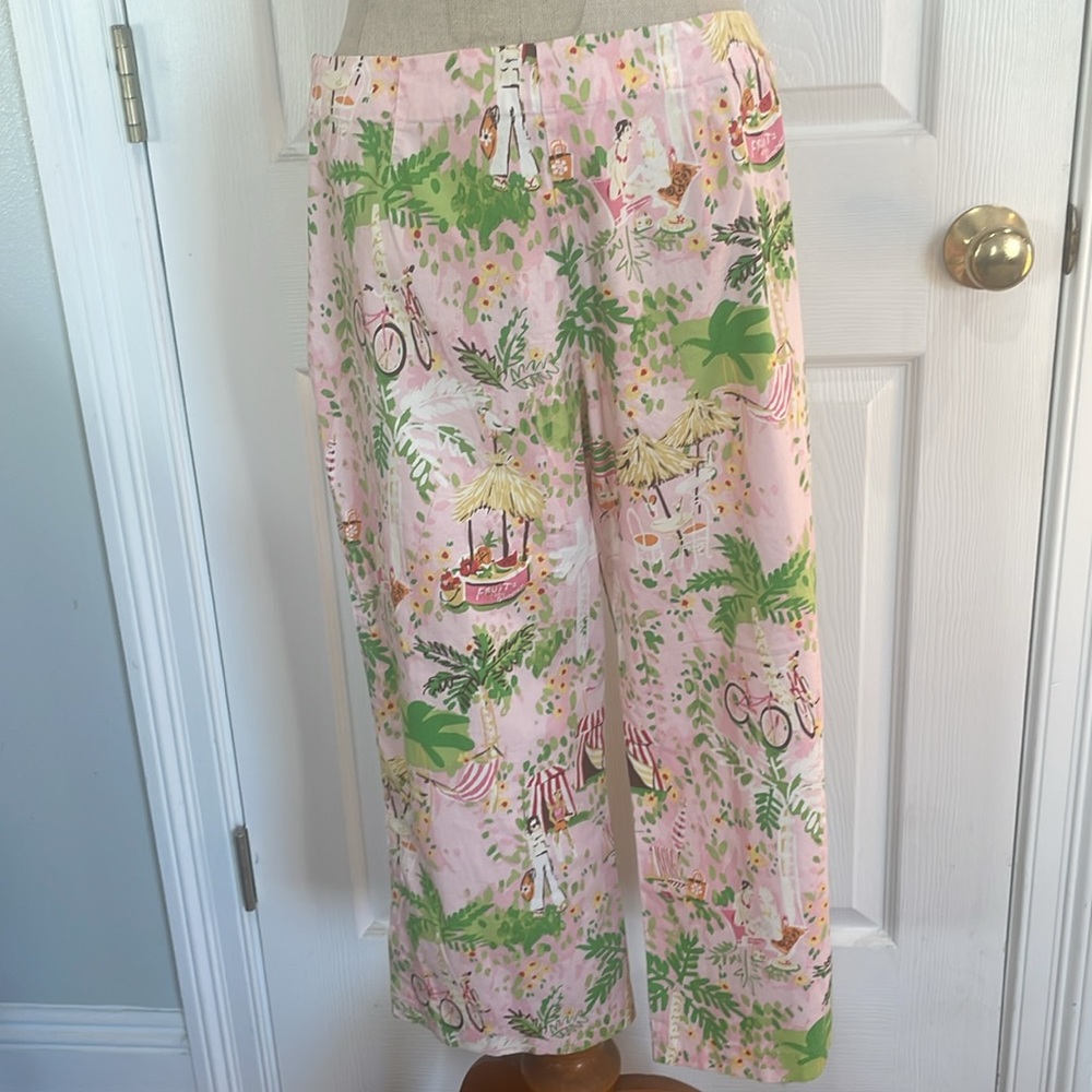 Vintage fibers Barbara lesser Tropical Print cropped Pants capris cotton pink 8